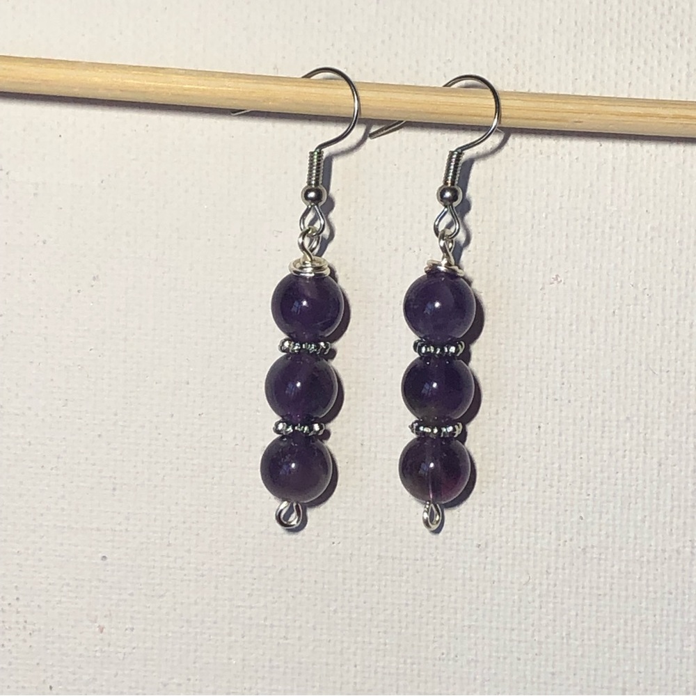 Amethyst beaded dangle earrings handmade jewelry gift for her dangle earrings